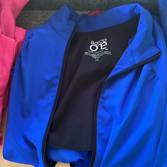 Barco one size small jacket size small blue stretchy buttons on bottoms $100 - Picture 2 of 2